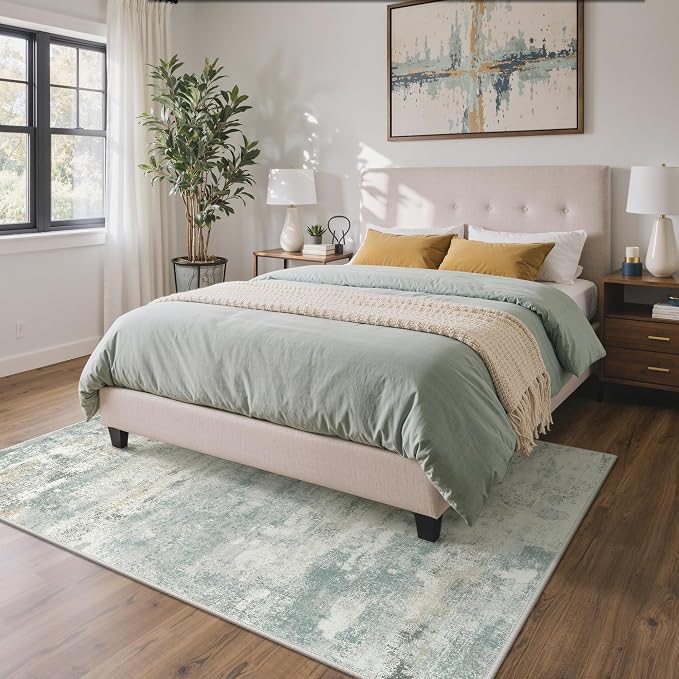 GENIMO Abstract Area Rug 5x7, Washable Modern Rug Non Slip, Low Pile Lightweight Soft Large Carpet for Living Room, Bedroom, Dining Room, Light Grey