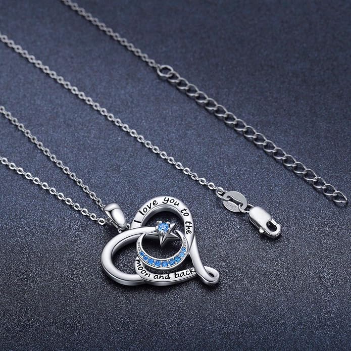 Cuoka 925 Sterling Silver Heart Necklace I Love You to The Moon and Back Pendant Sun Star Moon Necklace Jewelry for Women with Gifts Box