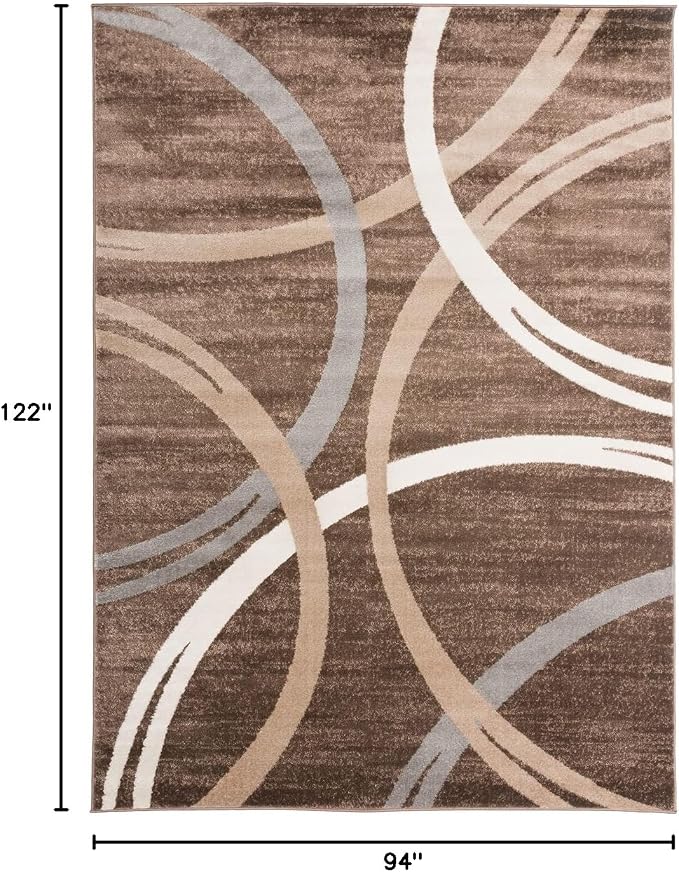 Rugshop Wavy Circles Modern Non-Shedding Area Rug Brown 7'10" x 10'2"