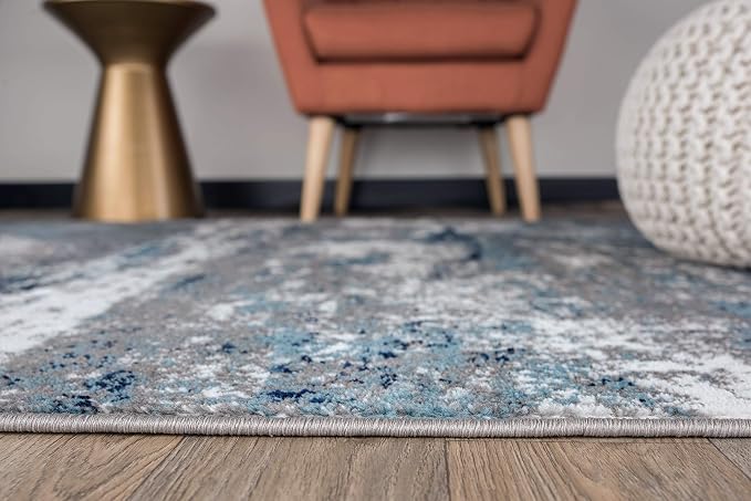 Rugshop Watercolor Distressed Modern Bohemian Runner Rug Blue 2'7" x 8'