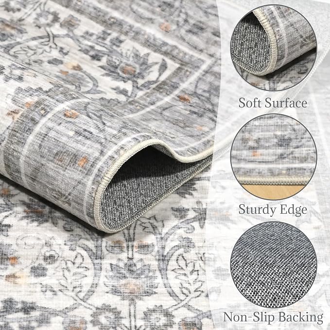 Washable Rugs for Living Room: 10x14 Area Rugs for Bedroom Ultra Soft Non-Slip Stain Resistant Vintage Boho Large Carpet for High-Traffic Dining Room - Farmhouse Decor