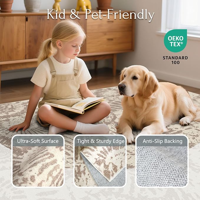 BLISSA Washable 3x5 Entryway Rug - Ultra Thin Taupe Modern Non-Slip Entry Rug Small Door Mat Indoor Entrance Soft Geometric Boho Neutral Abstract Area Rugs for Bedroom Bathroom Kitchen Mudroom Foyer