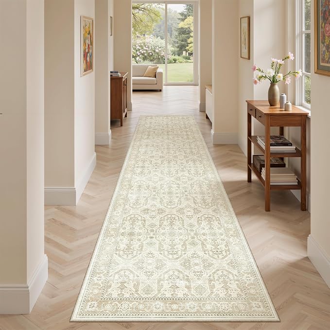 Soalmost Runner Rug 2x8 Washable Non-Slip Hallway Runner Rugs for Kitchen Bathroom Laundry Room Beige/Brown Vintage Floor Carpet Runners for Hallways Entryway