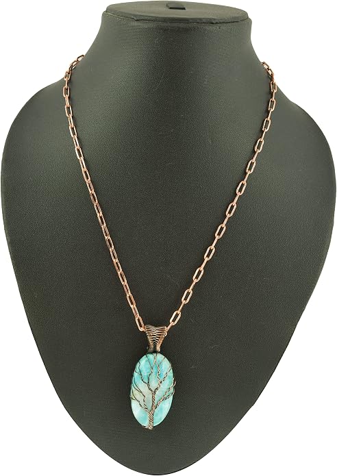Tree Of Life Natural Gemstone Pendant Copper Wire Wrapped Jewelry Necklace