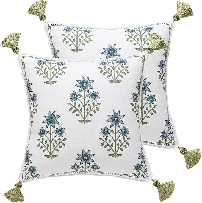 ISAENNE Designer Linen Throw Pillow Cover,Set of 2,18"x18"-Mosella B | Vintage Elegant Square Decor Pillow Cover,Concealed Zipper Design,Floral Pattern,Sofa,Bedroom,Living Room,Lounge Chairs
