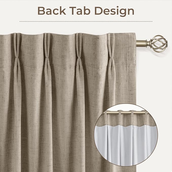 CAPALOCA Burlywood Birch Linen Pinch Pleated Curtains Blackout, 100% Black Out Curtains 90 inch Long for Bedroom, Thermal Insulated Pinch Pleated Drapes for Living Room, 40" W x 90" L, 2 Panels Set