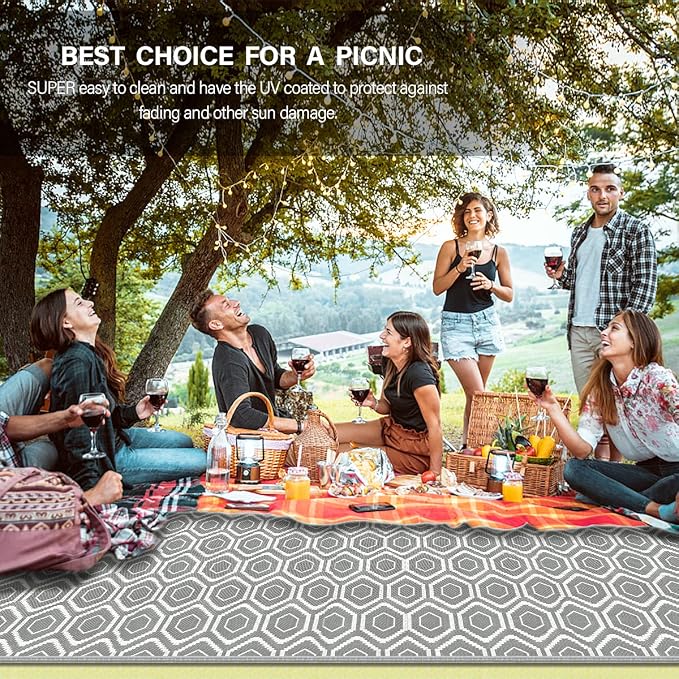 fifame Outdoor Camping Rugs, 10x14 Outdoor Rug Patios Clearance Plastic Straw Rug Weatherproof Reversible Mats, Large Floor Mat for Outdoors, RV, Patio, Backyard, Deck, Picnic, Beach, Trailer, Camping