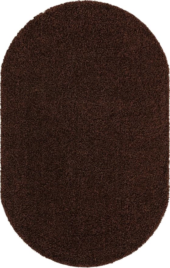 Unique Loom Solid Shag Collection Area Rug (5' 1" x 8' Oval, Chocolate Brown)