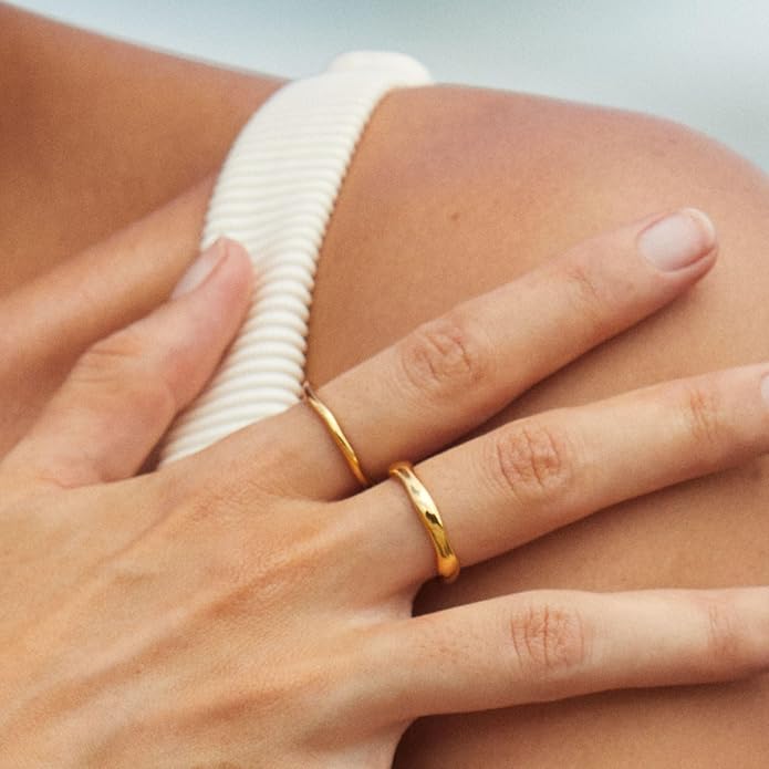 the City Rings for Women, Dainty 14K Gold Plated Stackable Thin Pinky Thumb Ring Set Hypoallergenic Wedding Bands Engagement Rings Non Tarnish Trendy Stuff Gold Jewelry Set Birthday Gifts for Mom
