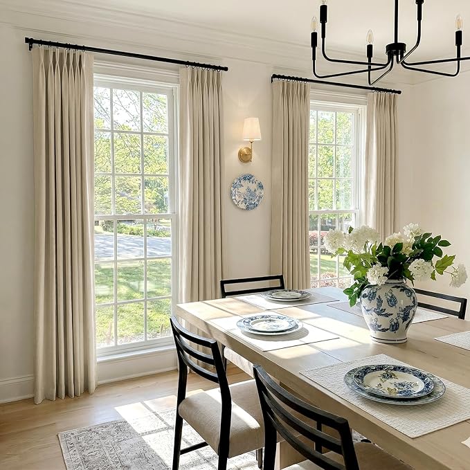 CAPALOCA Pinch Pleated Blackout Curtains 84 Inches Long, Linen Blend, 100% Blackout Drapes with 20 Hooks, Ideal for Bedroom and Living Room, 40" W x 84" L (Pack of 2), Oatmeal