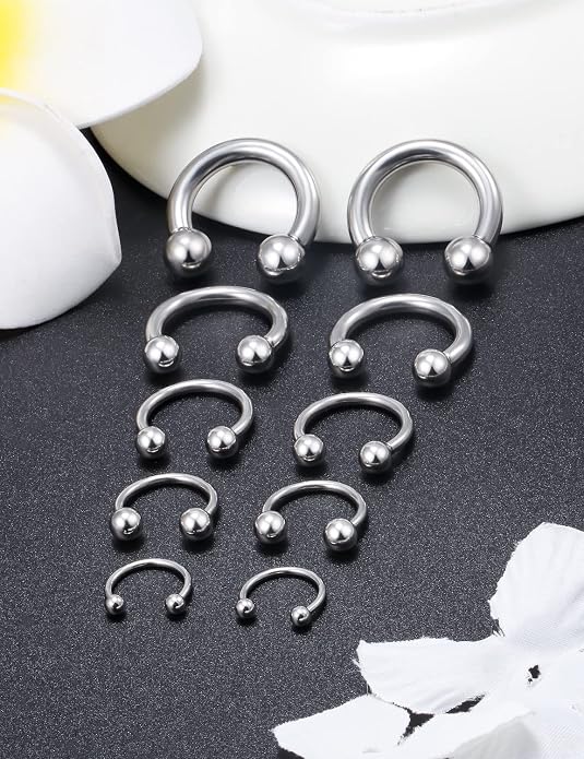 20G-00G Septum Rings Ear Gauges Earrings Stretching Kit 316L Surgical Steel Horseshoe Septum Pa Piercing Jewelry for Women 10mm 12mm 14mm 16mm