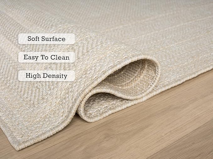 Berry Easy Jute Indoor Outdoor Rug, 5x7 Neutral Bordered Jute Look, Weather Resistant, Easy Care, Lightweight Outdoor Farmhouse Carpet for Patio, Porch, Living Room (5' x 7', Ivory)