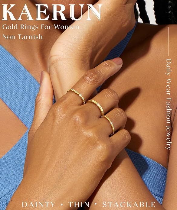 KAERUN Stackable Gold Rings for Women Non Tarnish Dainty 14K Gold Plated Stacking Rings Cubic Zirconia Thumb Ring Set Trendy Statement Wedding Bands Promise Engagement Rings for Women Size 6-10