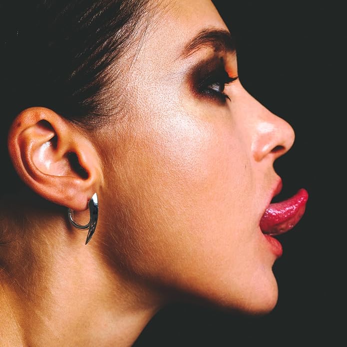 PUNKYOUTH Sharp Line Fluid Curve Earrings 18G 1mm Piercing Jewelry Edgy Minimalist Modern Claw Spike Huggie Hoop Dangle Drop For Women Men Polished Statement Everyday Wear Fashion Accessories