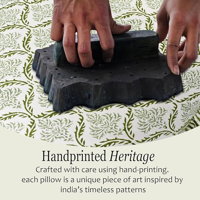 CPC Fern Regal Hand Block Print 100% Cotton Ruffle Throw Pillow Cover 20x20 inch with Hidden Zipper Decorative for Couch, Bed, Sofa, Farmhouse, Cottagecore Decor Gift Christmas Fall Thanksgiving
