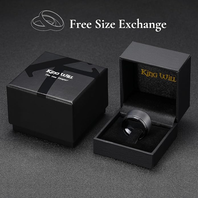 King Will Classic Tungsten Wedding Band for Men, 6/7/8/9/10mm Widths, Polished Finish Step Edge Matte Rings Comfort Fit