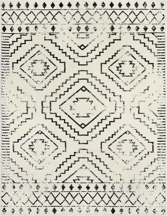 Wonnitar Moroccan Washable Rugs 5x7, Large White Tribal Area Rug for Living Room, Non-Shedding Soft Bedroom Accent Throw Mat, Geometric Floor Carpet for Dining Table Entry Office (Beige,5'x7')