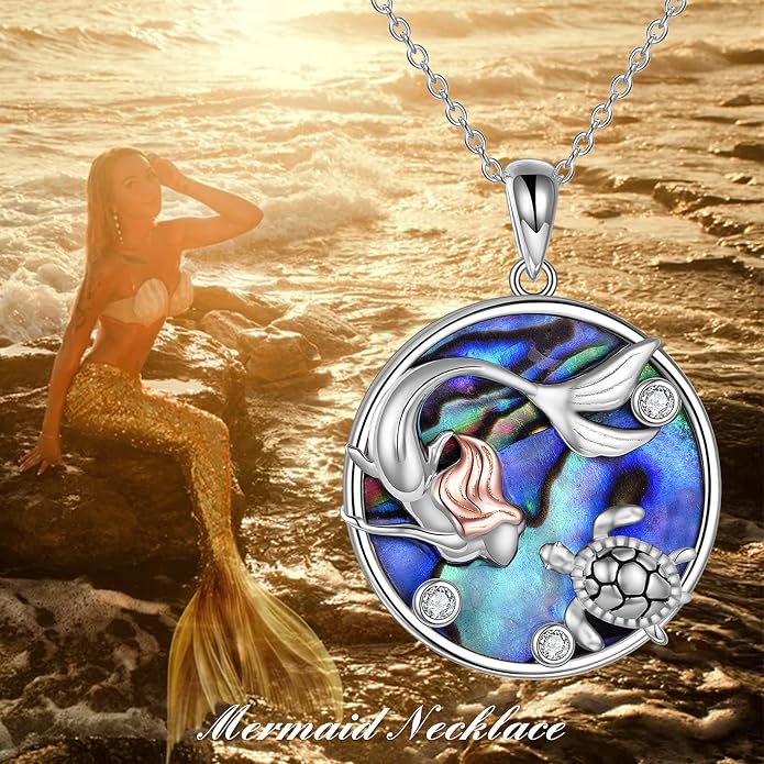 POPLYKE Mermaid Necklace 925 Sterling Silver Classic Necklace Mermaid Pendant Birthday Gifts Jewelry for Women