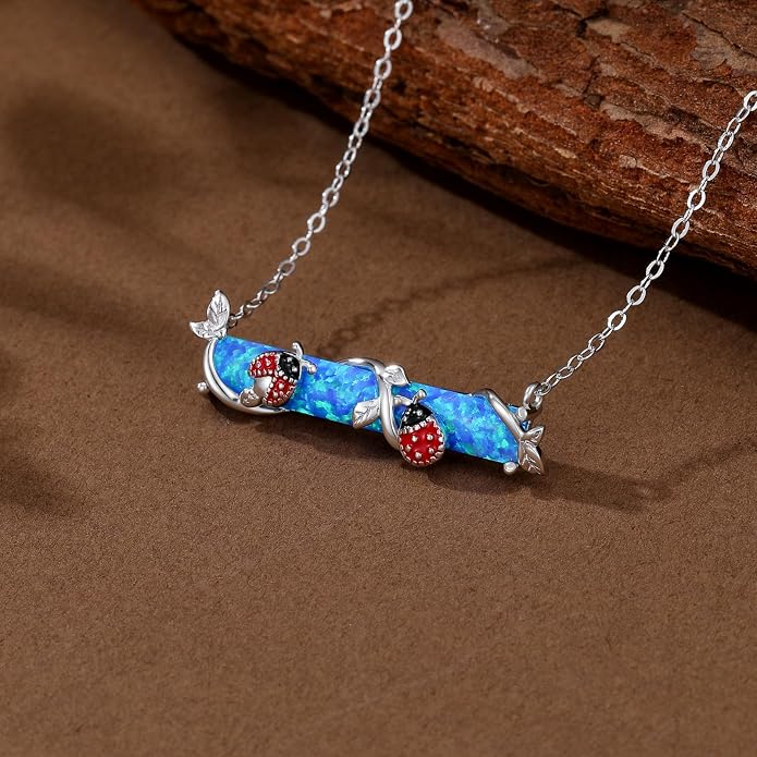 Bar Opal Leaf Necklace For Women S925 Sterling Silver White Opal Pendant with Leaf Charm Bar Pendant Jewelry Gift For Mom Daughter Wife