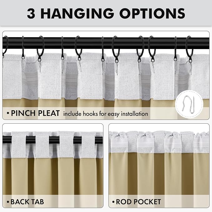 MIULEE 100% Blackout Linen Curtains 42 x 96 Inch Greyish White 2 Panels | Thermal Insulated, Room Darkening Drapes for Bedroom Living Room, Back Tab Rod Pocket Pinch Pleated, Solid Luxury Decor