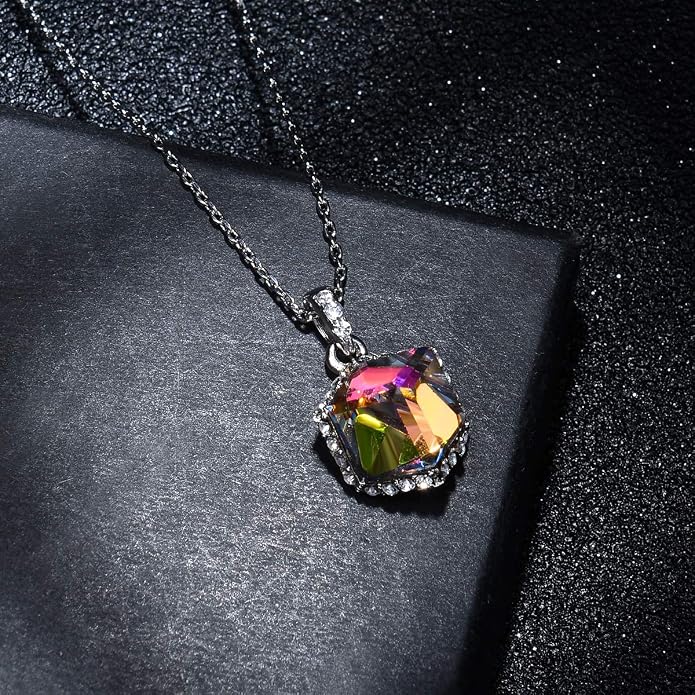 EVEVIC Color Changing Cubic Austrian Crystal Pendant Necklaces for Women 14K Gold Plated Hypoallergenic Jewelry