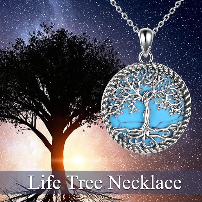 ONEFINITY Tree of Life Necklace for Women Sterling Silver Abalone Shell Crystal Tree of Life Pendant Necklace Family Tree Jewelry for Mom Daughter Sister Girls Christmas Gifts