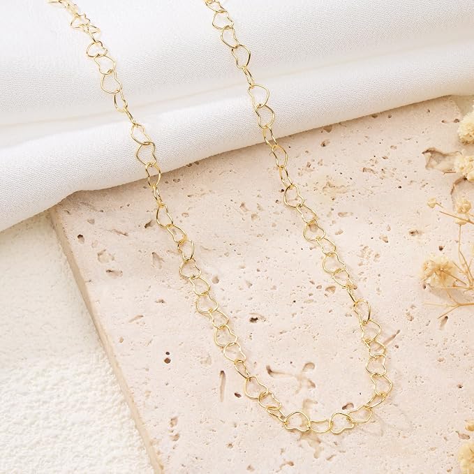 GTVOODX 16.4 Feet Stainless Steel Heart Link Chains 18K Gold Plated Soldered Jewelry Chain Roll Spool for DIY Jewelry Bracelet Necklace Making with Lobster Clasps Jump Rings