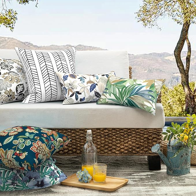 20x20 Inch Pack of 2 Patio Throw Pillow Covers ONLY, Water Repellent Cushion Cases, Square Pillowcases for Outdoor Couch Decoration, Peacock Blue