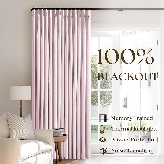 Light Pink 63 Inch Length Blackout Pinch Pleated Linen Curtains with Liner | Memory Trained Pleat with Hooks Rings, Thermal Insulated, 100% Black Out Curtains for Small Window Bedroom Nursery 2 Panels