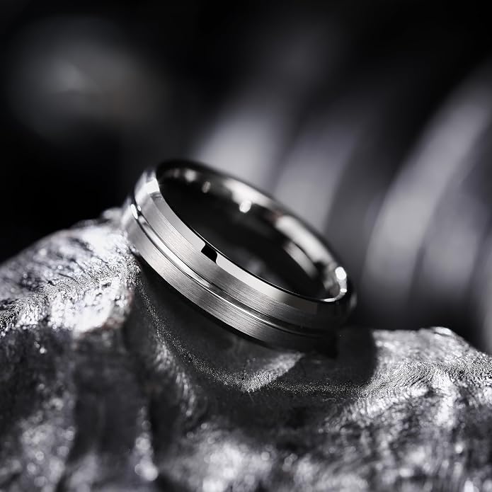 King Will Tungsten Carbide Wedding Band for Men Women-6/8/10mm Width Multicolor Available with Grooved Center Wedding Ring Suitable for Work, Gym Comfort Fit Size 4-16