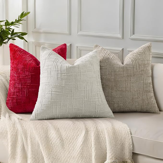 decorUhome Textured Chenille Throw Pillow Covers 12x20 Set of 2 Red | Fall Modern Farmhouse Soft Cozy Slubby Couch Pillow Cases Boho Decorative Pillow Cases for Bed Sofa Living Room Home Decor