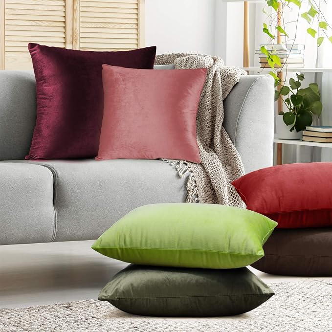 Nestl Throw Pillow Covers, Cozy Velvet Decorative Khaki Pillow Covers 20 x 20 Inches, Soft Solid Couch Pillow Covers for Sofa, Bed and Car, Set of 2