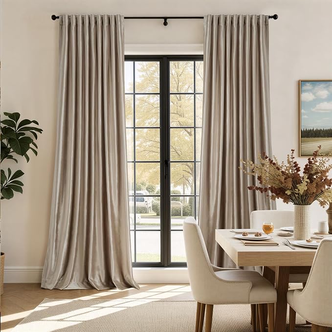 Blackout Taupe Polyester Velvet Curtains 84 inch Long for Living Room,Set of 2 Panels Liner Rod Pocket Back Tab Thermal Window Curtain Drapes Room Darkening Heavy Decorative Curtains for Bedroom