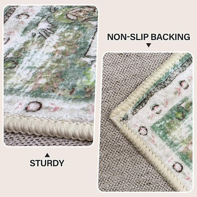 Vhong Boho Area Rugs Vintage Washable Modern Neutral Large Carpet Sage Green 9×12 High Traffic Rugs for Dinning Room Living Room Bedroom Farmhouse Non Slip