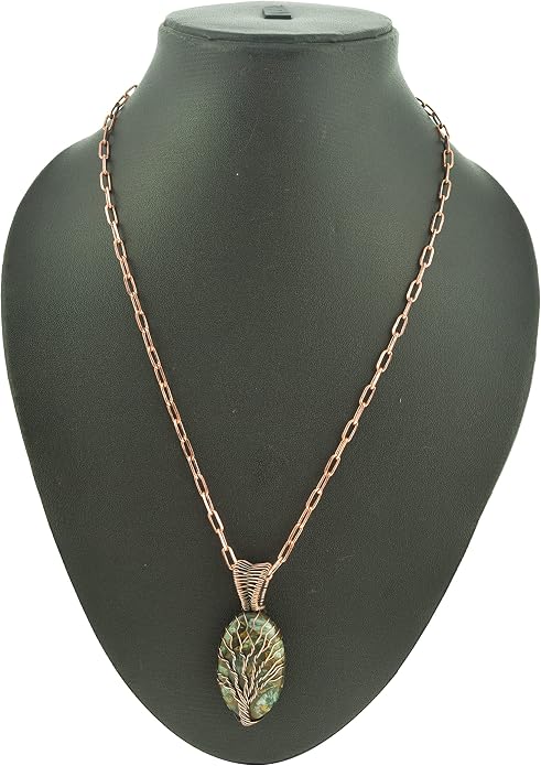 Tree Of Life Natural Gemstone Pendant Copper Wire Wrapped Jewelry Necklace
