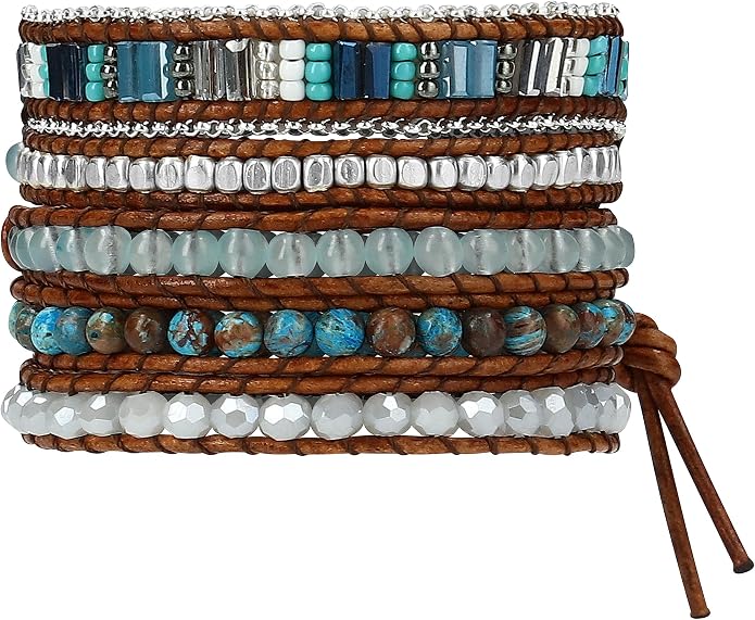 Bracelet for Women – Handmade Vegan Boho Natural Stone Layered Bracelet, Thailand Bohemian Stackable Beaded Wrap Bracelets, Summer Hippie Bracelet Stack, Fashion Jewelry Gifts