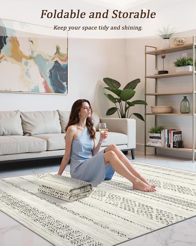 3x5 Washable Rug Moroccan Small Entryway Rug Non Slip Indoor Floor Carpet Foldable Thin Rugs for Kitchen Bedroom with Low Pile(Grey,3'x5')