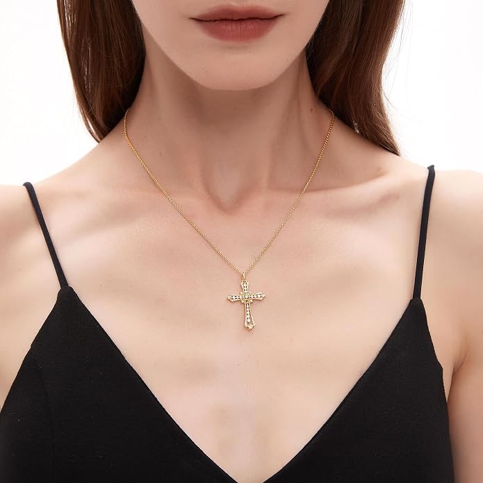 E Religious Gifts for Women, Cross Necklace 925 Sterling Silver Crucifix Pendant Necklace, Christian Jewelry Gifts for Her Women Wife Girlfriend Mom