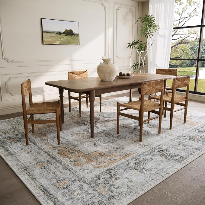 8x10 Area Rugs for Living Room: Washable Rug for Bedroom Non Slip Low Pile Soft Faux Wool Non Shedding Vintage Boho Large Carpet Rug for Dining Room Kitchen Nursery Under Table Farmhouse Office Indoor