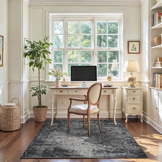 Entryway Rug 3x4 Black Bedroom Area Rug Washable Non Slip Abstract Boho Rugs for Indoor Entry, Kitchen, Classroom, Bathroom, Kids Girls Room, Office, College Dorm Small Carpet