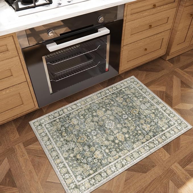 Machine Washable Entryway Small Area Rugs: Soft Non-Slip Low Pile Door Mat Indoor Entrance 2x3 ThrowRug for High-Traffic Areas Kitchen, Hallway, Farmhouse Decor