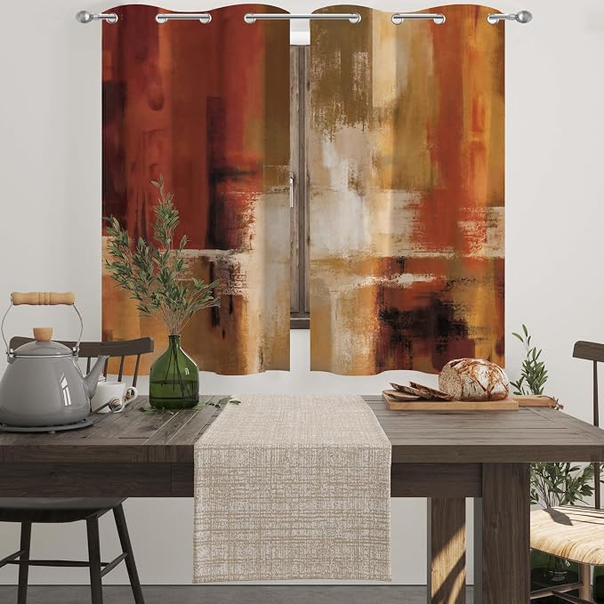 Asuexpect Burnt Orange Kitchen Curtains 2 Panels Abstract Rust Curtain Room Darkening Grommet Window Drapes Modern Decorative Window Treatments, 26x36 Inches