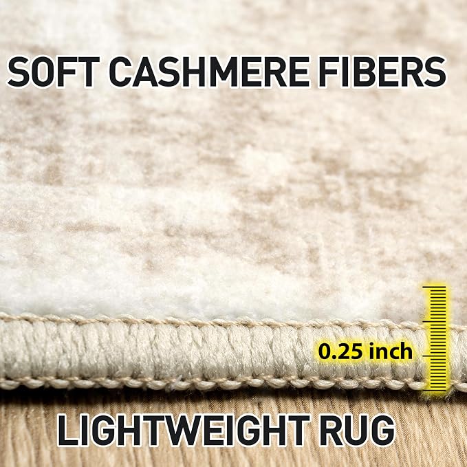 9x12 Area Rugs Washable Rug: Modern Abstract Living Room Rug Soft Anti-Skid Thin Carpet Indoor Floor Non-Shedding Carpets for Bedroom Dining Room Farmhouse Nursery Home Office Beige Grey