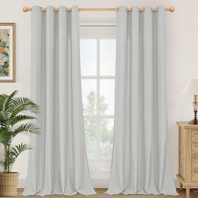 YoungsTex 90 Inches Length Linen Curtains for Living Room 2 Panels, Grey Window Drapes Rustic Burlap with Grommet for Bedroom Dining Country Privacy, 2 Panels, 52 X 90 Inch