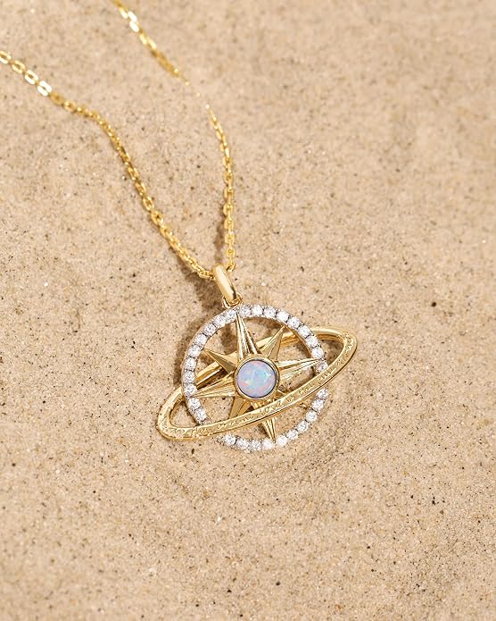 FANCIME Stellar Promise Birthstone Necklace for Women White Gold Plated Sterling Silver Planet Star Pendant Fine Jewelry Anniversary Birthday Mothers Day Gifts for Women Wife Friend Her