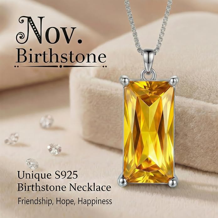 8mm x 16mm Square Birthstone Pendant Necklace – Fashion charming Sterling Silver Gift for women