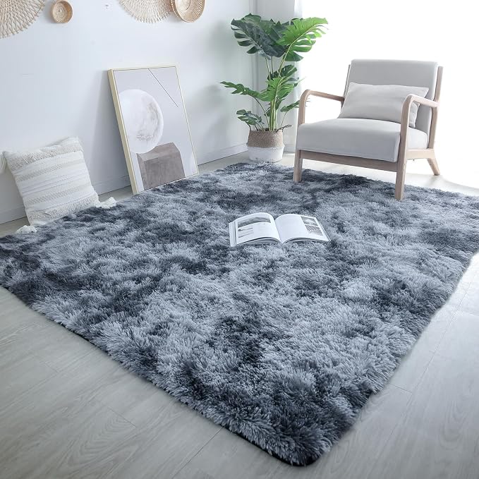 Shag Area Rug 9x12 for Living Room - Large Soft Carpet Tie-Dyed Dark Gray | Modern Grey Style: Cool Neutral Grey Complements Any Sofa, Furniture Or Decor - A Timeless Choice For Any Living Space