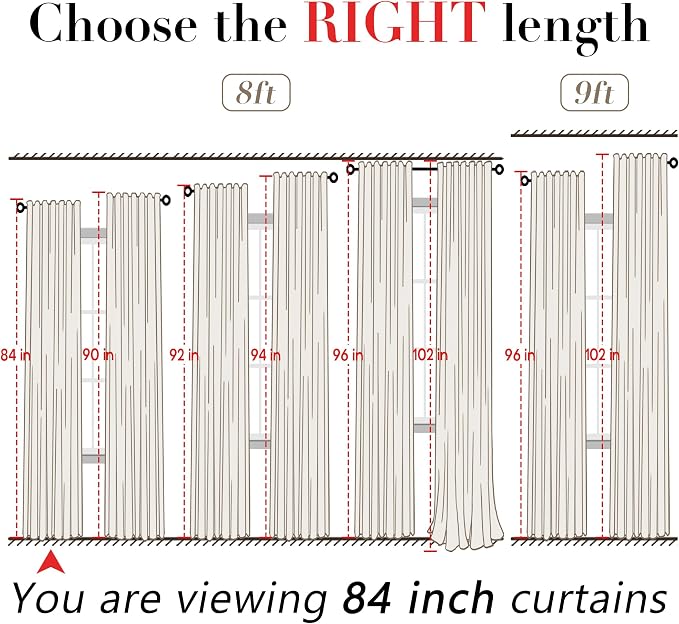 White Curtains 70 Inch Wide by 84 Long for 72 in Width Window,2 Panels Linen Cotton Back Tab Hooks Pleated Light Filtering Semi Privacy Extra Wide Sheer Curtains for Bedroom Living Room,70x84 Length