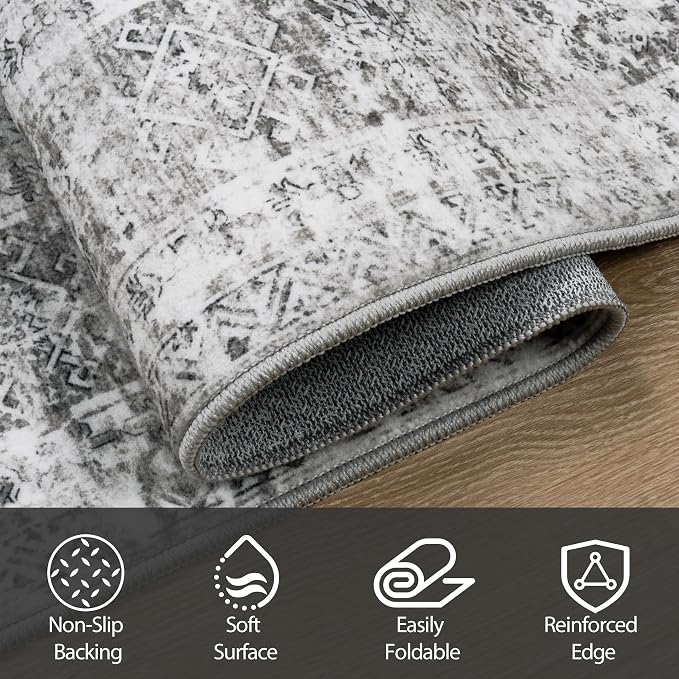 9x12 Area Rugs for Living Room Rug Washable: Abstract Large Rug for Dining Room Bedroom Carpet Non Slip 9 by 12 Indoor Modern Nursery Home Office Grey