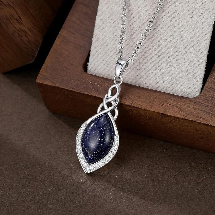 PELOVNY Celtic Knot Necklaces for Women 925 Sterling Silver Gemstone/Birthstone Teardrop Infinity Necklace Irish Celtic Pendant Jewelry Gifts for Mom Daughter Wife